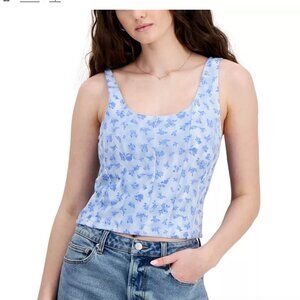 Hippie Rose Blue Floral Mesh Corset Tank (L)